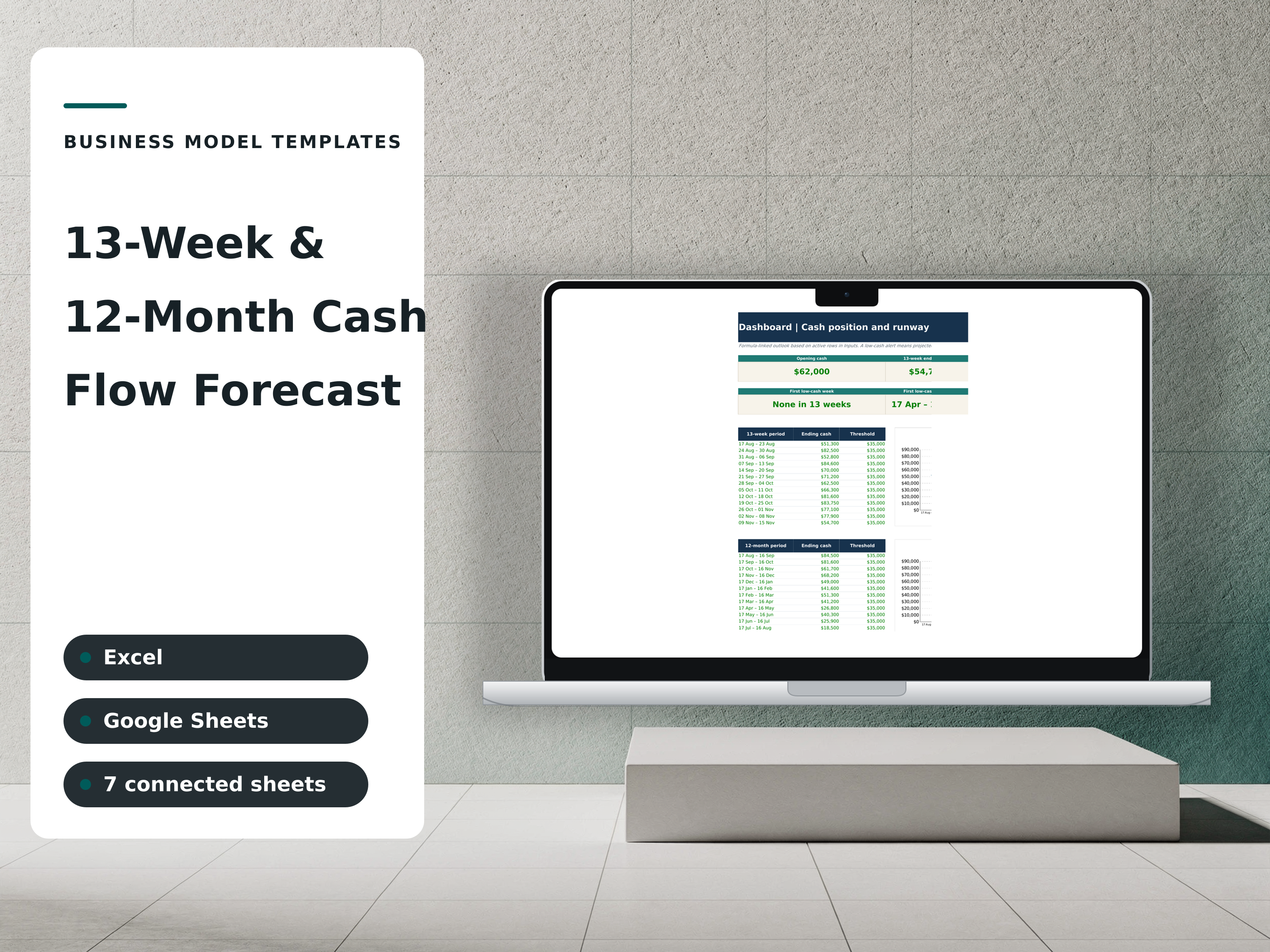 13-Week & 12-Month Cash Flow Forecast — composed preview of the workbook using a fictional sample company