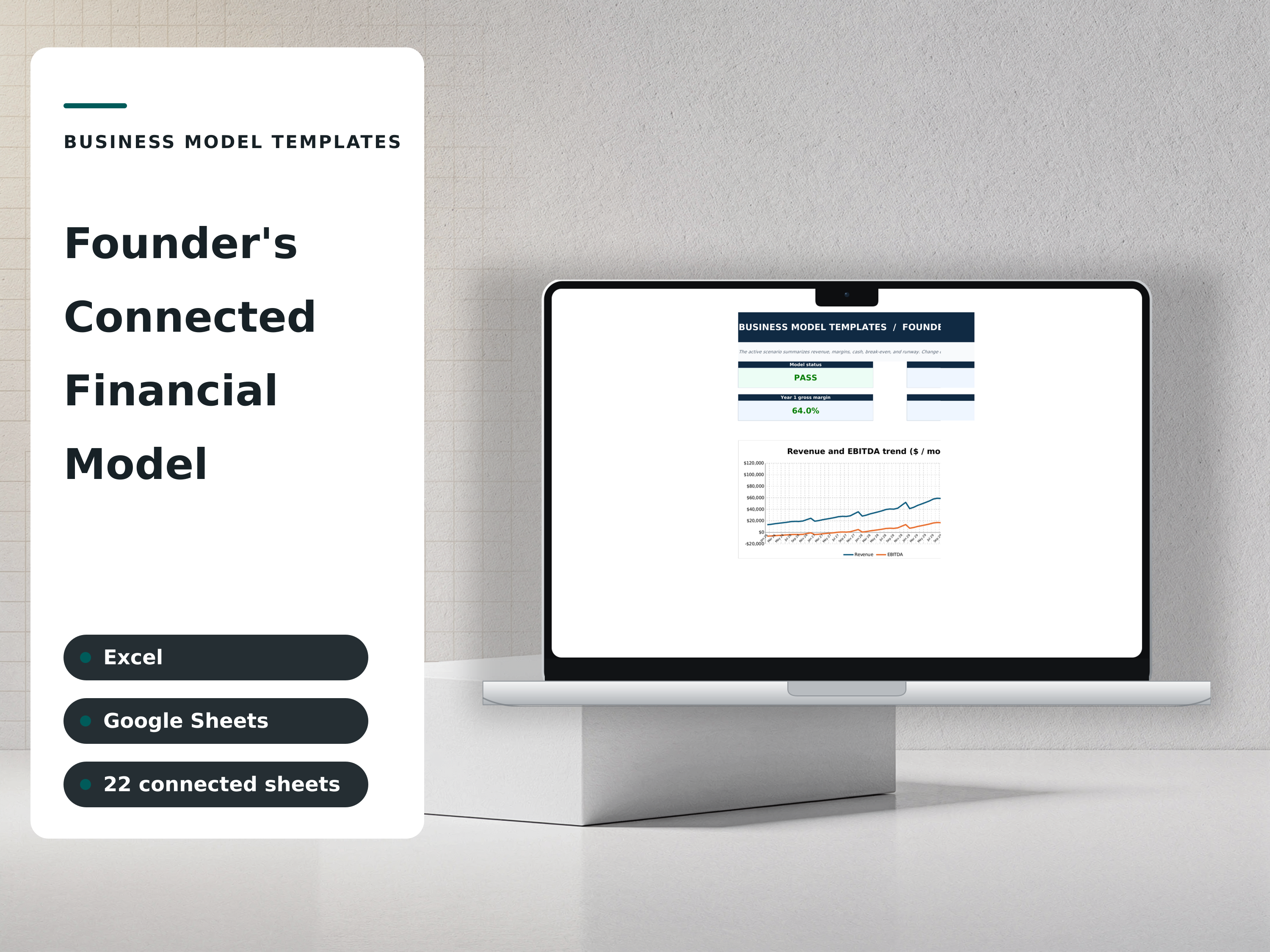 Founder's Connected Financial Model — composed preview of the workbook using a fictional sample company