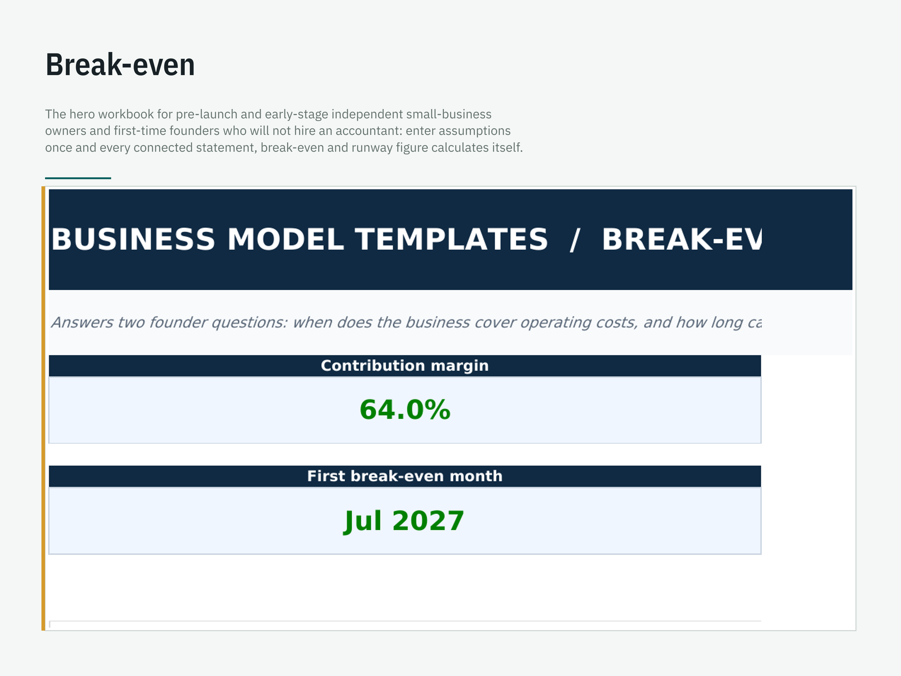 Founder's Connected Financial Model — workbook view 3 of 6 using a fictional sample company