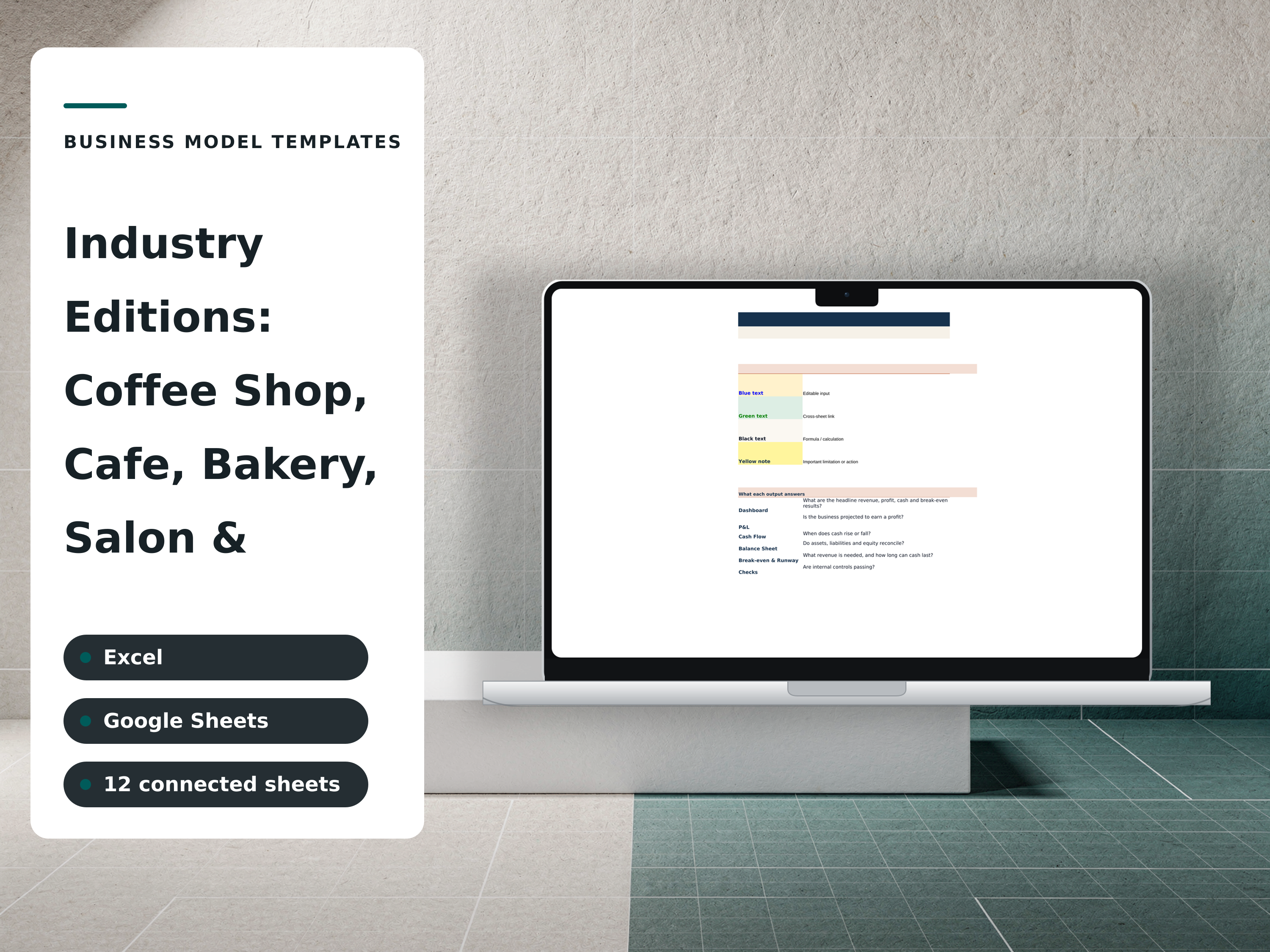 Industry Editions: Coffee Shop, Cafe, Bakery, Salon & Ecommerce — composed preview of the workbook using a fictional sample company