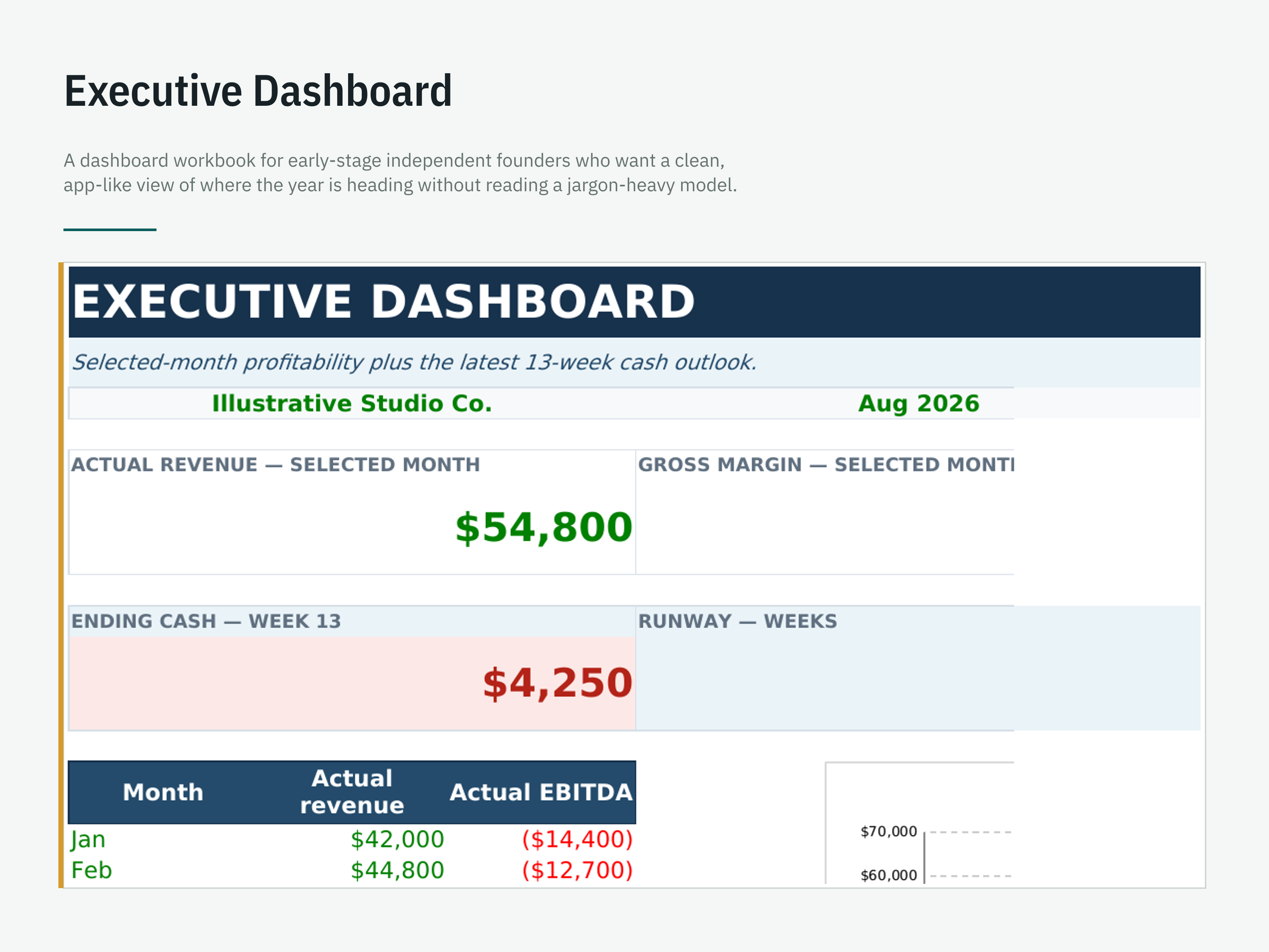 KPI & Cash Dashboard — workbook view 3 of 6 using a fictional sample company